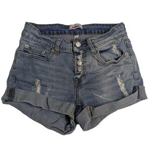 Bongo Denim Shorts Women Size 2 Button Fly Distressed Blue Medium Wash 2" inseam